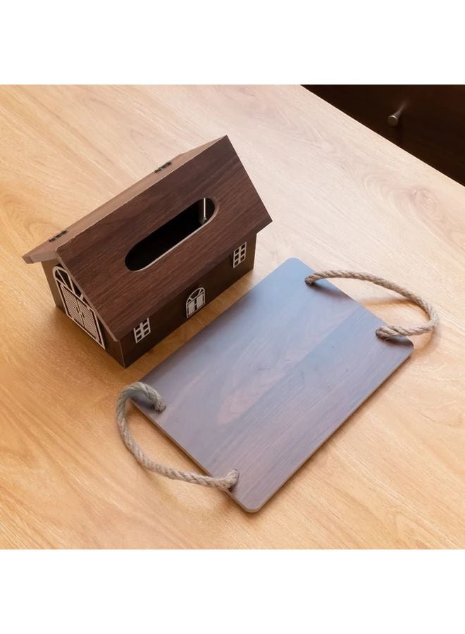 Walnut Color Wood Grain House Shaped Tissue Box Vintage Style Storage Tray - Image 5